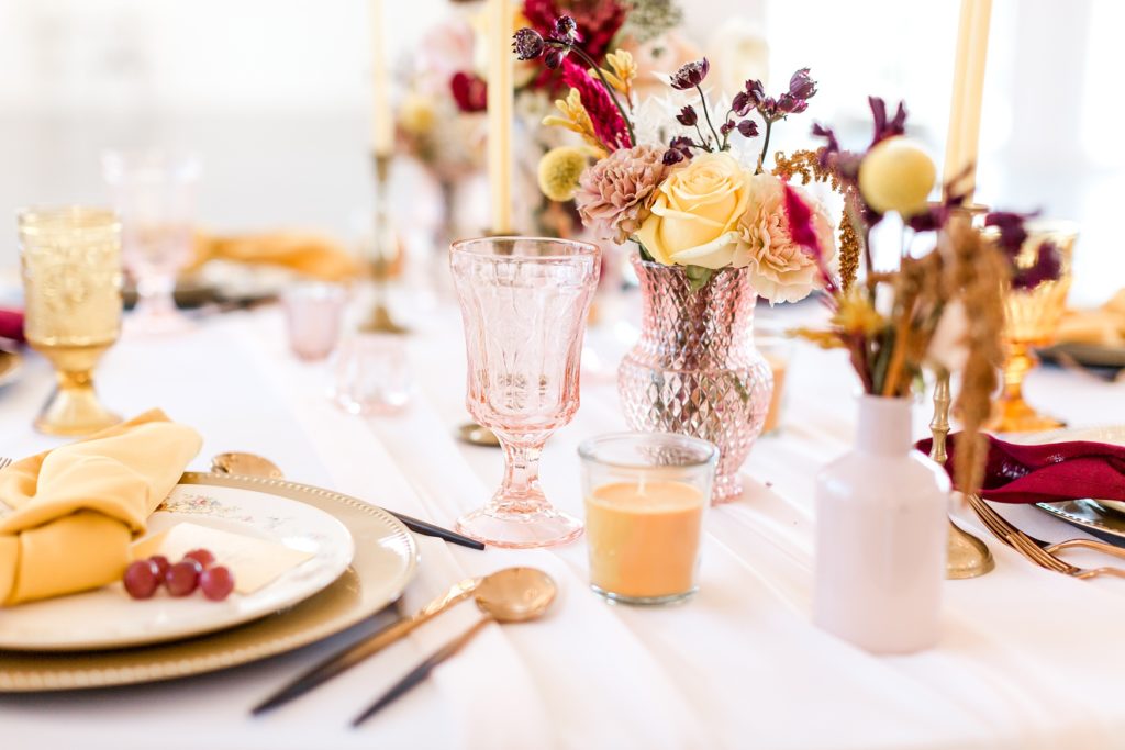 Blush and Yellow Mustard Color Table Setting