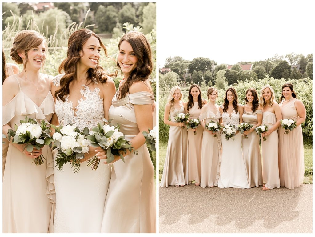 Champagne colored wedding dresses for bridal party