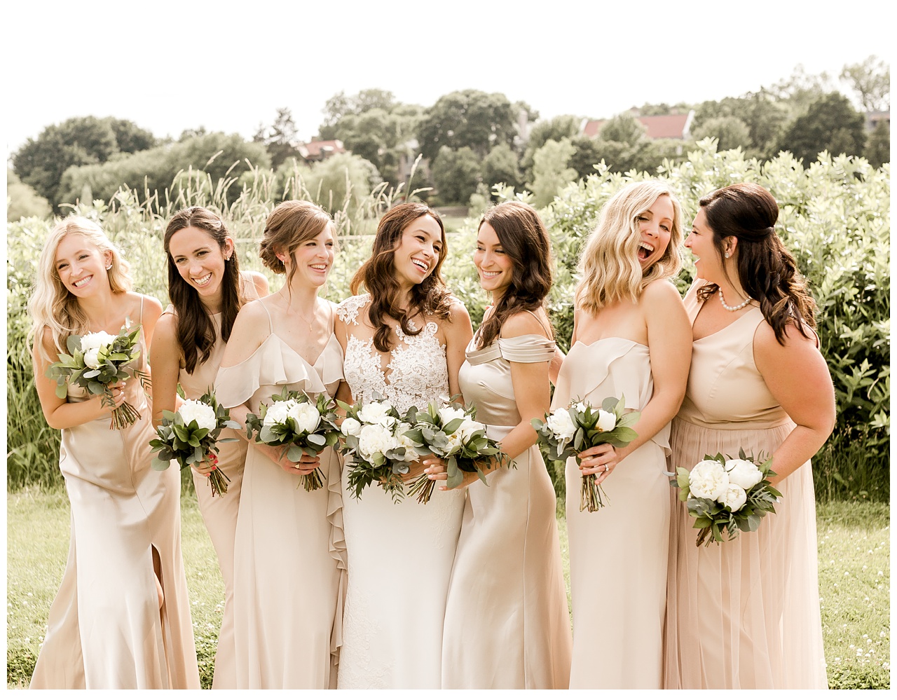 Bridesmaids mixed neutral color dresses