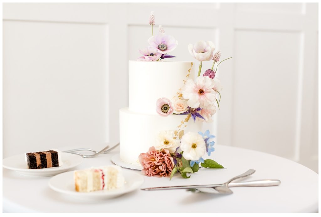 spring wedding cake with gold dust